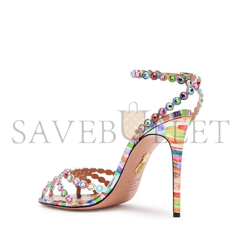 AQUAZZURA TEQUILA 105 PRINTED LEATHER SANDALS 